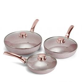 Set 3 tigăi și capace Bisetti Stonerose Rose